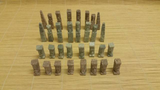 CHESS PIECES HAND CARVED FROM SOAP STONE